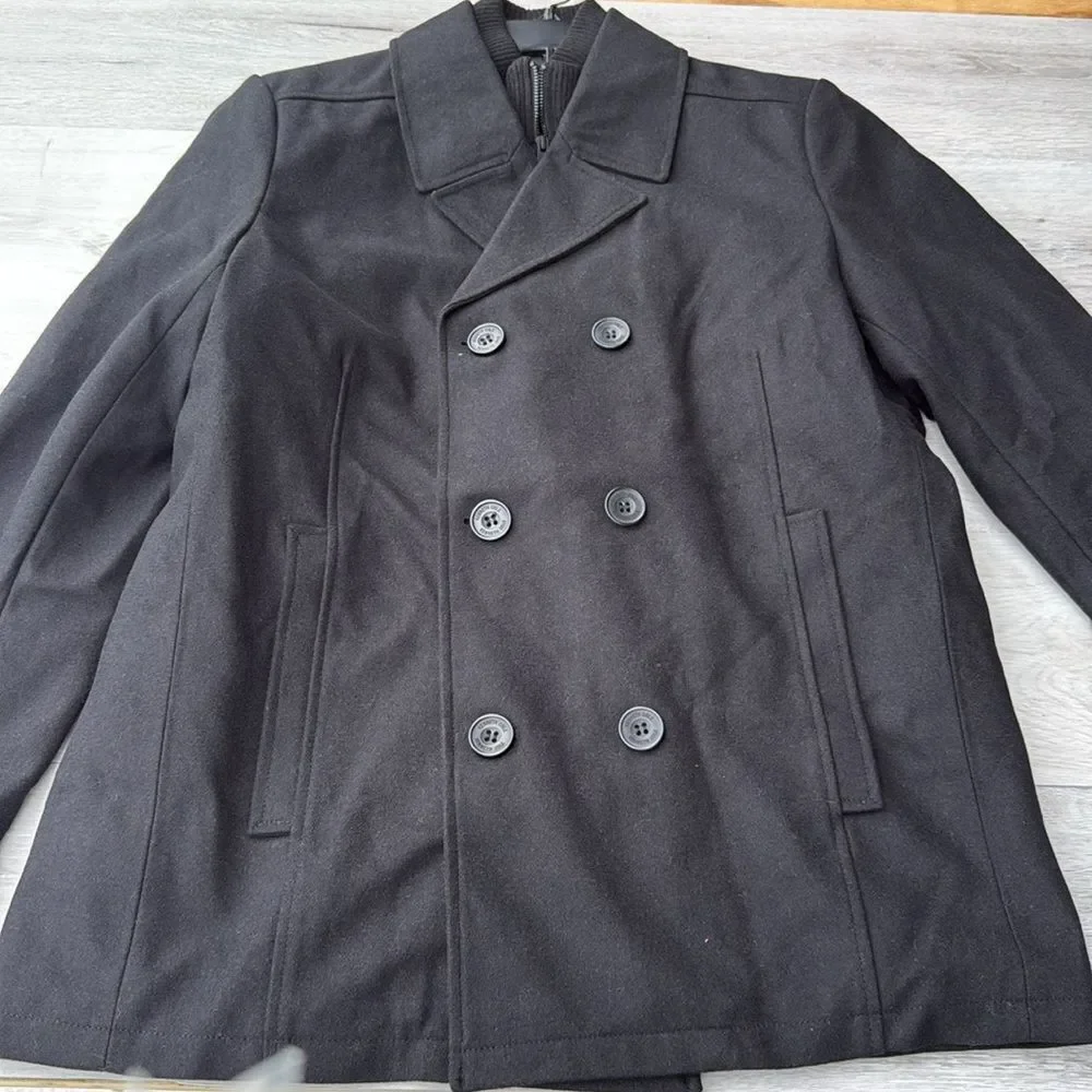 Kenneth Cole Men's Double Breasted Wool Blend Peacoat with Bib size L NWT in pkg
